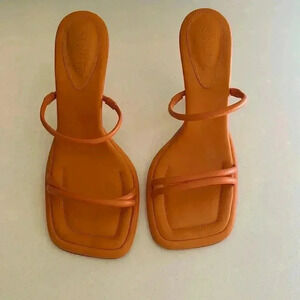 SCHUTZ Orange Strappy Square-Toe Heeled Sandals